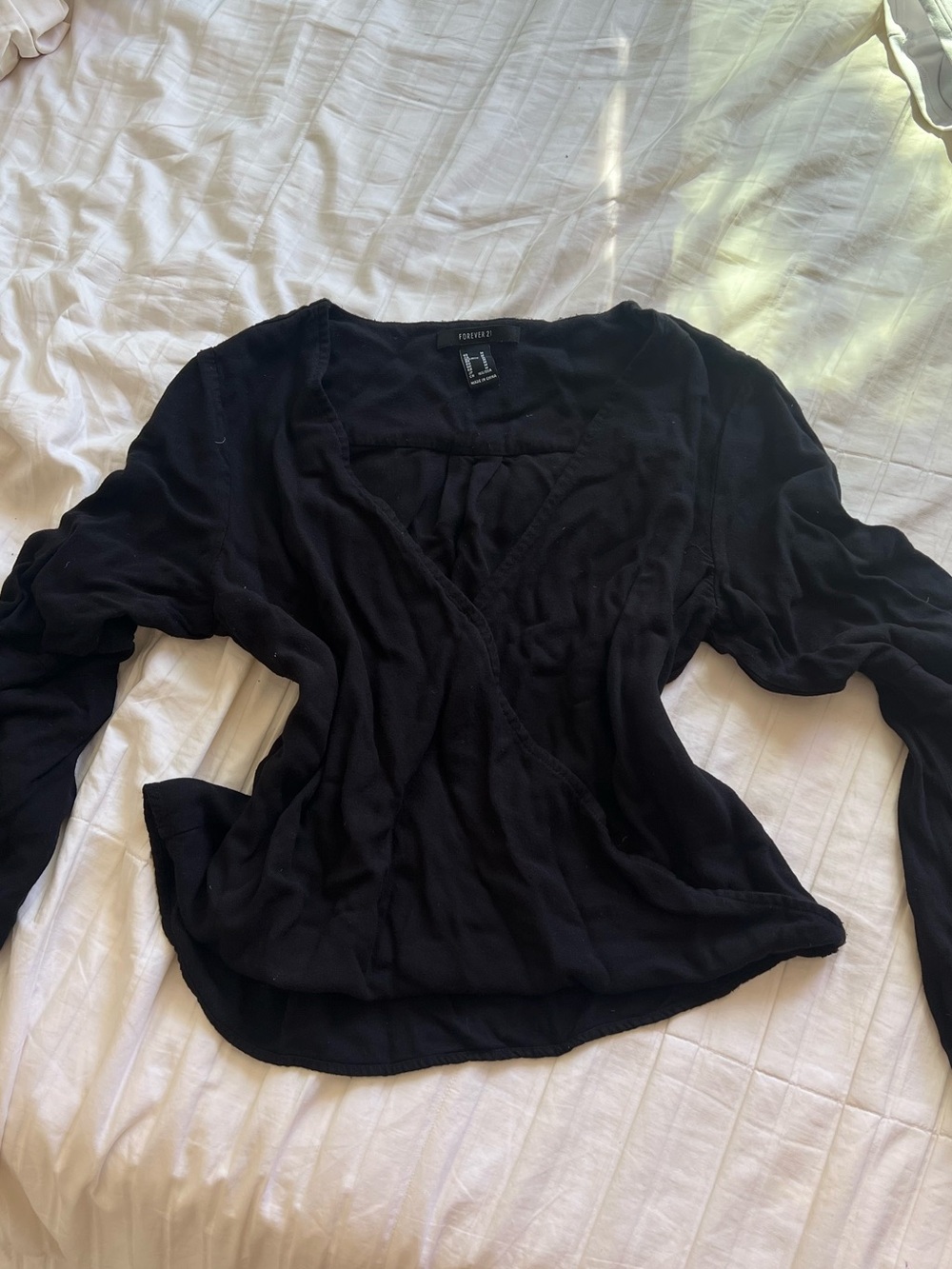 Forever 21 Black Long Sleeve Surplice Top